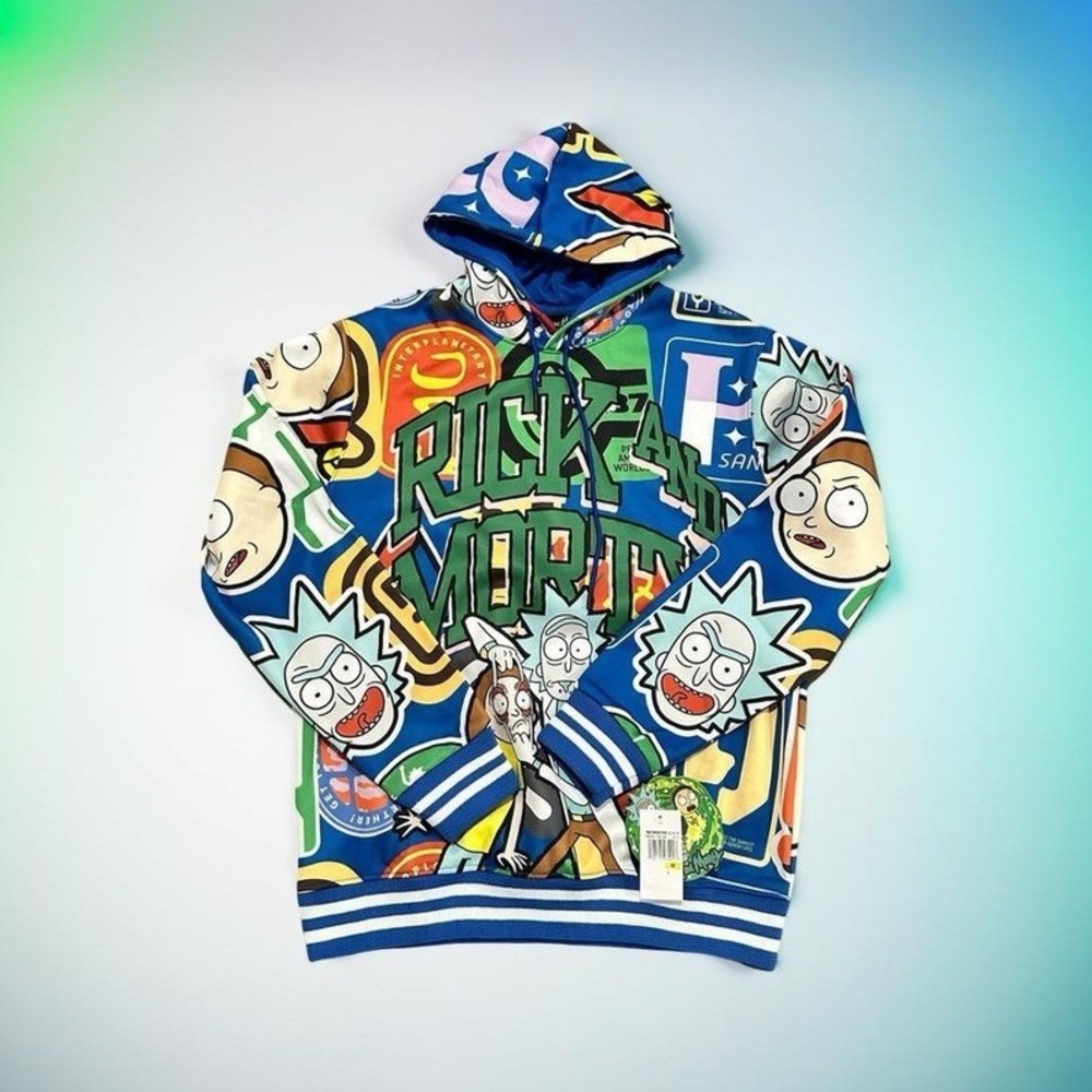 Members Only Rick and Morty Hoodie Men's Large NWT All Over Print Sticker Bomb